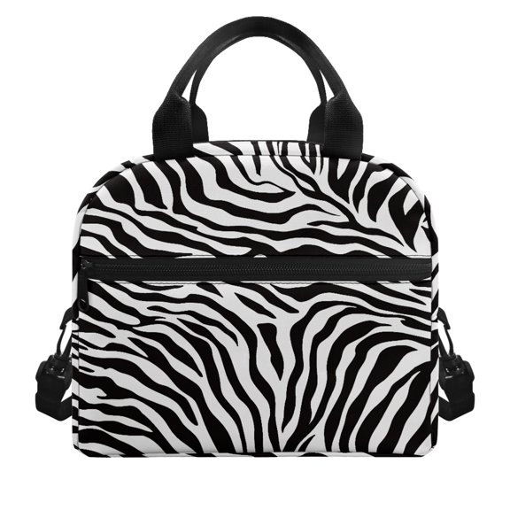 POLERO Zebra Pattern Lunch Tote for Students, Aluminum Film Material Durable Wear Resistant Lightweight Lunch Bag for Picnic Daily Use