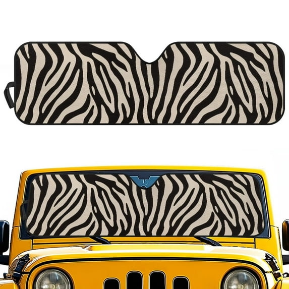 POLERO Zebra Print Car Windshield Sun Shade for Car Front Window Block UV Rays Animal Foldable Sun Visor Protector Sunshade to Keep Your Vehicle Cool 52.95”x 16.14”