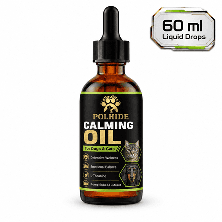 POLHIDE Calming Oil Liquid Drops for Dogs & Cats, L-Theanine and Pumpkin Seed Extract, Emotional Balance Support, 60 mL