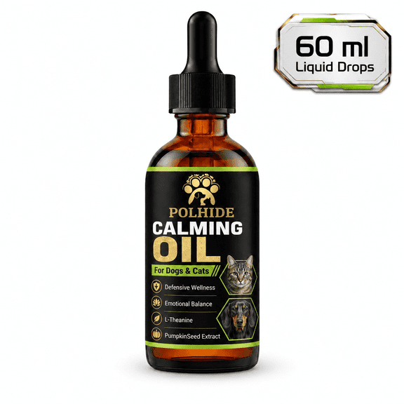 POLHIDE Calming Oil Liquid Drops for Dogs & Cats, L-Theanine and Pumpkin Seed Extract, Emotional Balance Support, 60 mL