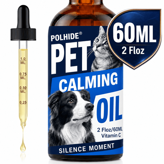 POLHIDE Pet Calming Oil Liquid Drops for Dogs & Cats, L-Theanine Formula, 2 fl oz (60 mL)