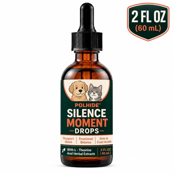 POLHIDE Silence Moment Calming Drops for Dogs & Cats, L-Theanine & Herbal Extracts, Emotional Balance and Skin & Coat Wellness Support, 2 fl oz / 60 mL