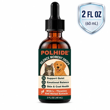POLHIDE Silence Moment Calming Drops for Dogs & Cats, L-Theanine & Herbal Extracts, Emotional Balance and Skin & Coat Wellness Support, 2 fl oz / 60 mL
