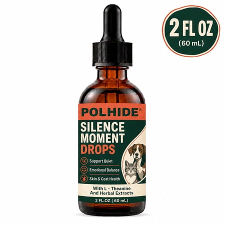 POLHIDE Silence Moment Calming Drops for Dogs & Cats, L-Theanine & Herbal Extracts, Emotional Balance and Skin & Coat Wellness Support, 2 fl oz / 60 mL