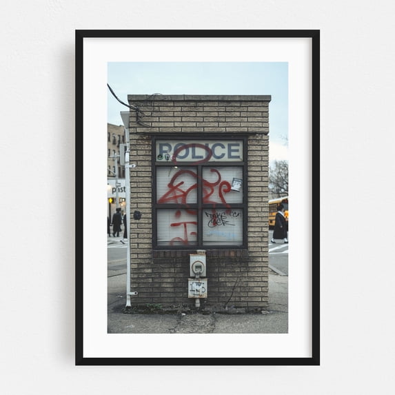 POLICE - Brooklyn New York Photography Graffiti Street Photography City Architecture Vintage Modern Art Black Framed Wall Art Print 8 x 10 inches