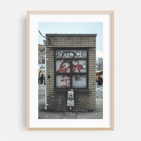 POLICE - Brooklyn New York Photography Graffiti Street Photography City Architecture Vintage Modern Art Oak Framed Wall Art Print 12 x 16 inches