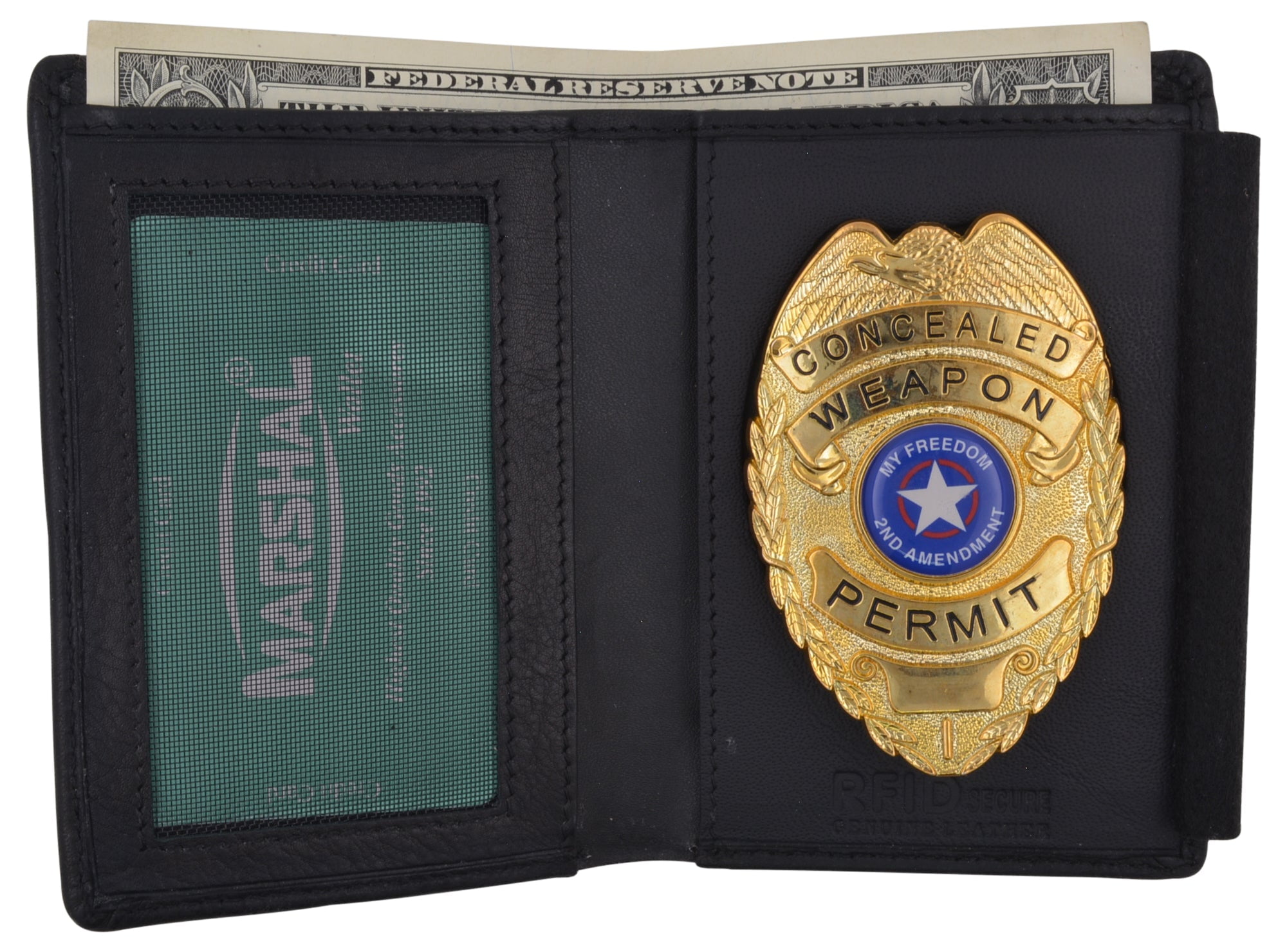 ASR Federal Black Leather Bifold RFID Wallet Police Badge Holder with  Removable ID Card Holder, Shield 