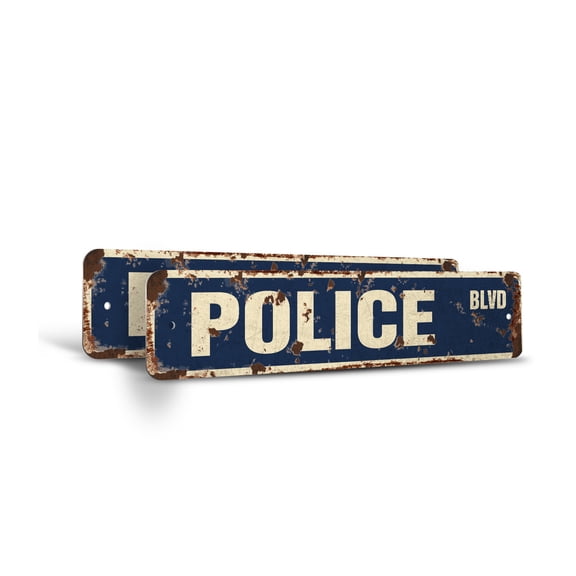 POLICE Vintage Style Rustic Street Sign – (2 Pack) New Cop Officer Law Man Retro Decorative Wall Sign for Home, Bar, Garage, or Outdoor Use | 6" X 24" Aluminum Metal Road Sign
