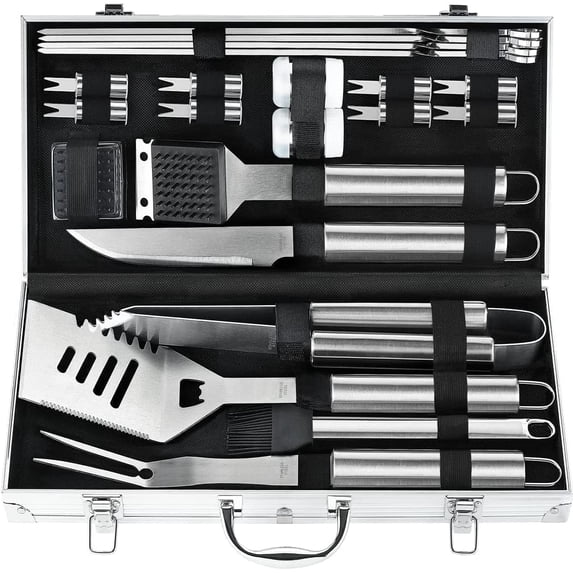POLIGO 22PCS Deluxe Stainless Steel Grilling Tools Set - Outdoor BBQ Gift for Men