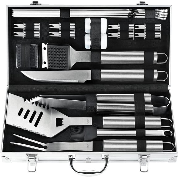 POLIGO 22PCS Deluxe Stainless Steel Grilling Tools Set - Outdoor BBQ Valentine's Gift for Men/Women