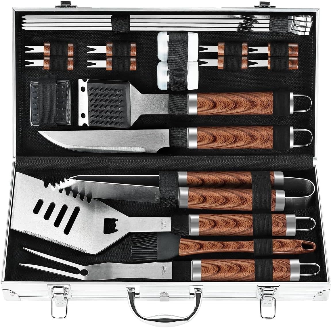 POLIGO 22PCS Stainless Steel Grill Accessories- Perfect Outdoor Cooking BBQ Tools in Aluminum Case - Walmart.com