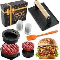 POLIGO 5PCS Smash Burger Press Kit - 4 in 1 Hamburger Patty Storage Containers,6.69" Round Cast Iron Smash Bacon Press- Non Stick Smash Burger Press Set for Grill and Griddle Cooking