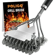 POLIGO Stainless Steel Grill Brush & Scraper - BBQ Cleaning Tool for Outdoor Grills - Gifts for Men