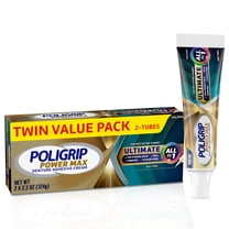 Poligrip Power Max Ultimate All-In-1 Denture Adhesive Cream, Zinc Free, 2.2 Oz (2 Pack)