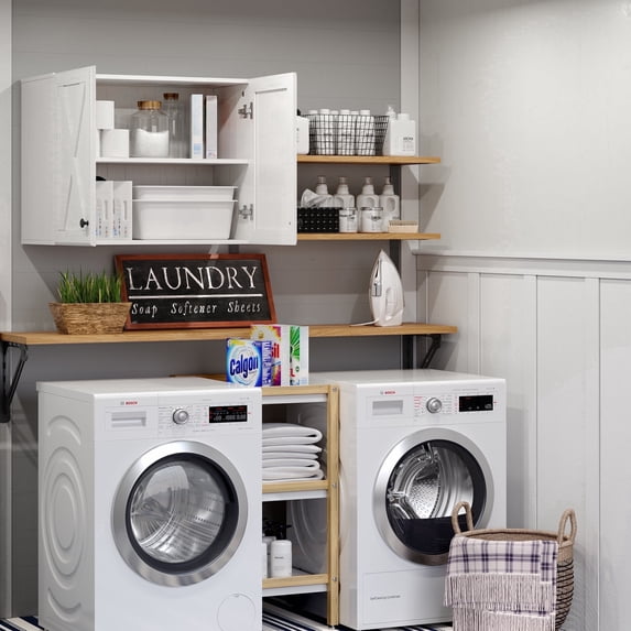 POLIHOME Laundry Room Wall Cabinet Wall Mounted Storage Cabinets with 2 Barn Doors and Adjustable Shelves, 24inch