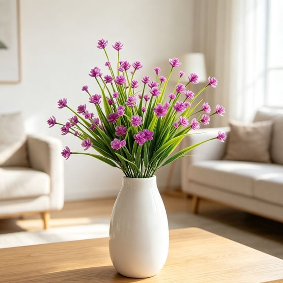 POLISE Spaces 2 Pack Artificial 7-Prong Orange Spring Flower Bushes 14.9 Inch Fake Floral Stems With Green Foliage For Dining Table Or Living Room Decor