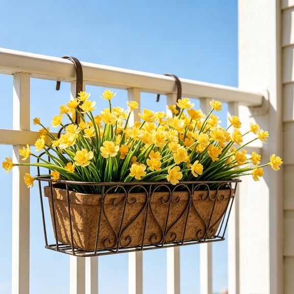 POLISE Spaces 2 Pack Artificial 7-Prong Yellow Spring Flower Bushes 14.9 Inch Fake Floral Stems With Green Foliage For Dining Table Or Living Room Decor