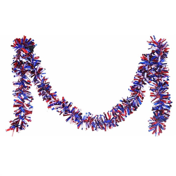 POLISE Spaces 3.39 Inch Wide Red White Blue Patriotic Tinsel Garland Shiny Metallic with Flexible Bendable Design for 4th of July and Party Decor
