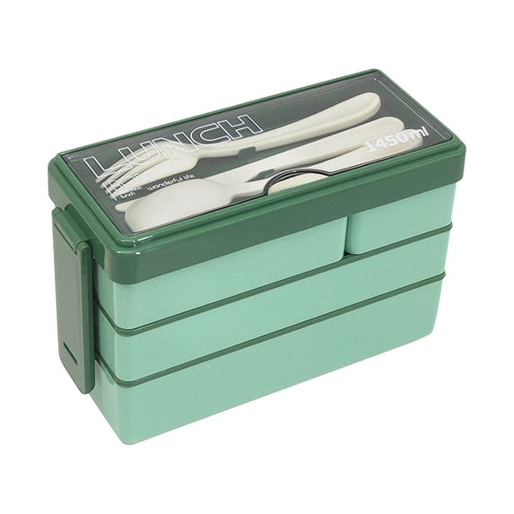 TUITOONM Green 3-Tier Stackable Bento Box with Compartments, Microwave Safe Plastic Lunch Container, Multi-Layer Meal Prep Box for Organized Portion Control and Storage 49oz
