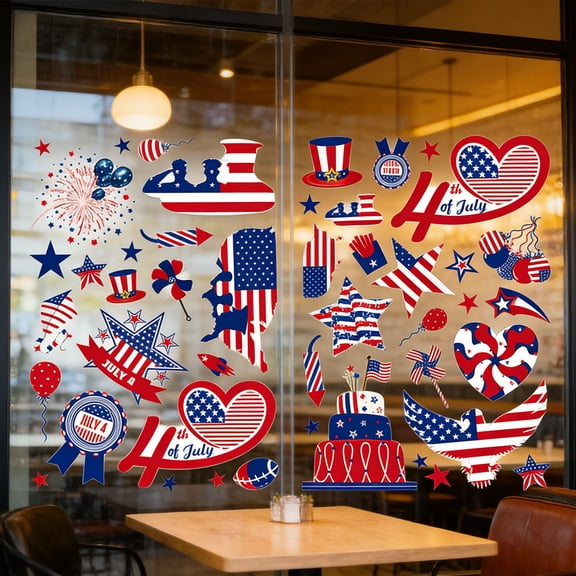 POLISE Spaces 4th Of July Patriotic American Flag Static Window Clings Multi-pattern No-Glue Glass Stickers For Home Party Decor