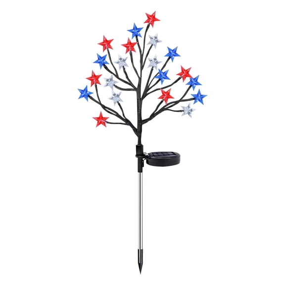 POLISE Spaces 4th Of July Solar Star Pathway Light 27.55 Inch Red White Blue Star Branch Stake Light For Yard Lawn And Patriotic Decor