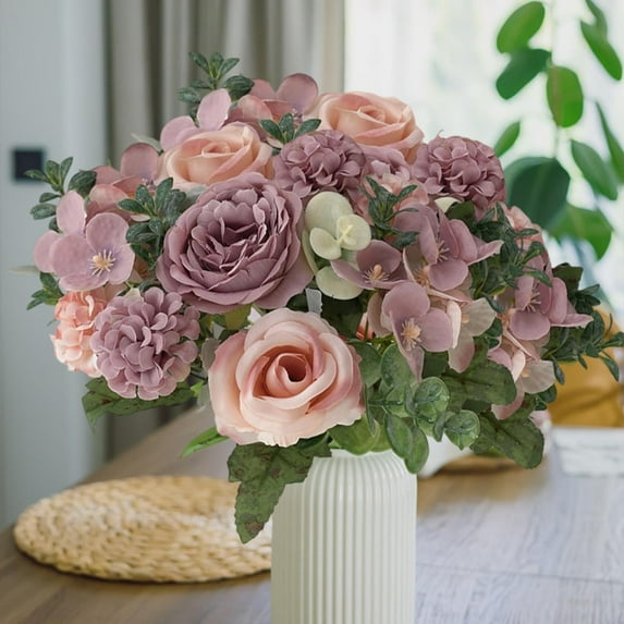 POLISE Spaces Artificial Flower Bouquet 12 Inch, Fake Silk Handheld Wedding Flower for Wall Decor, Home Centerpiece and Vase Arrangement