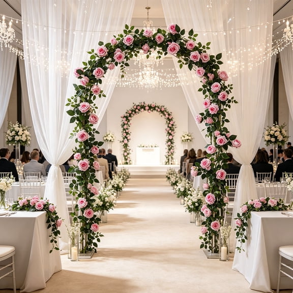 POLISE Spaces Artificial Green Rose Garland 72.8 Inch Trailing Flower Vine Decor for Wedding Arch Home Wall Or Outdoor Use