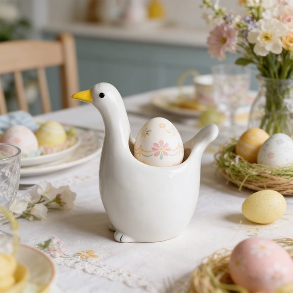 POLISE Spaces Bird Shaped Egg Holder Ceramic Easter Egg Tray Cup Bowl, Minimalist Home Decor for Dining Table Kitchen Countertop, Cute Spring Holiday Decoration Gift