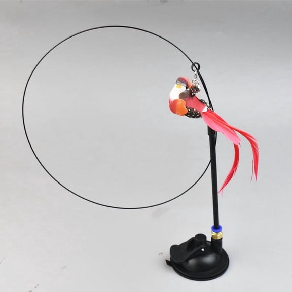 POLISE Spaces Cat Teaser Wand with Suction Cup Base and Handheld Handle, 2-in-1 Interchangeable Double Head Replacement Set, Fluttering Feather Attachment, Indoor Pet Toy, 15.8in