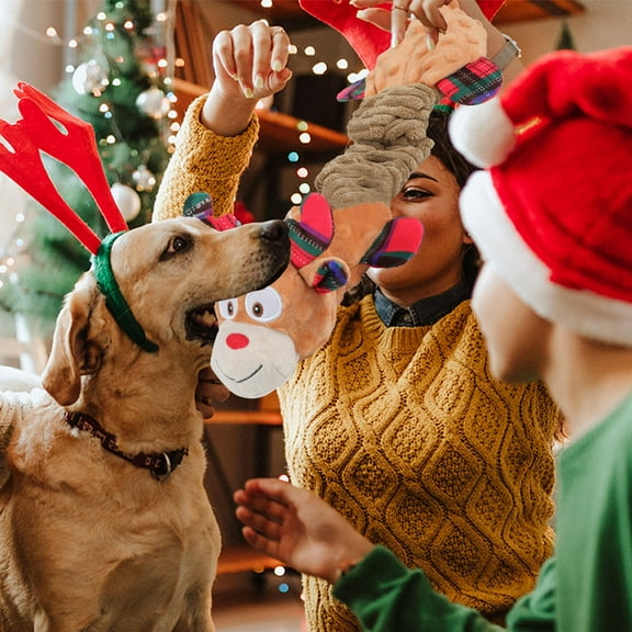 POLISE Spaces Christmas Reindeer Dog Toy with Elastic Stretch and Crinkle Paper, Interactive Tug of War and Rattle Sound Toy for Dogs and Puppy Training