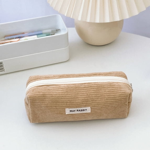 POLISE Spaces Corduroy Storage Pouch, Retro Solid Color Organizer 7.48x2.36 Inches, Large Capacity Utility Bag for Office Supplies & Makeup Brushes, Portable & Durable