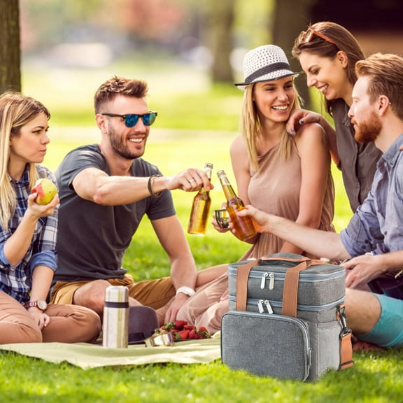 POLISE Spaces Double Insulated Picnic Cooler Bag, 11.02x10.23x7.08 Inches Large Capacity Tote with Shoulder Strap, Leak-Proof Design for Camping, Outdoor Events and Travel