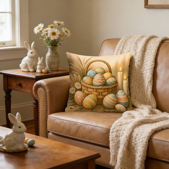 POLISE Spaces Easter Bunny Print Pillowcase Polyester Square Cover Spring Holiday Decor for Couch Sofa Bedroom Living Room Multicolor 17.7x17.7 Inch 1 Piece