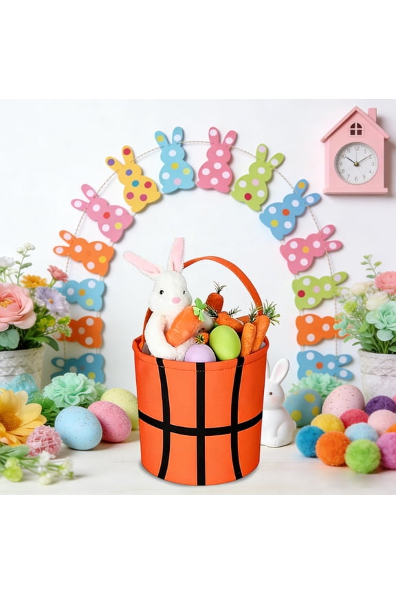 POLISE Spaces Easter Bunny Storage Bucket – 13.8x9.8 Inch Cloth Rabbit Shaped Handbag, Spring Holiday Tote Basket with Handles, Collapsible Candy Snack Holder Home Decor Accent