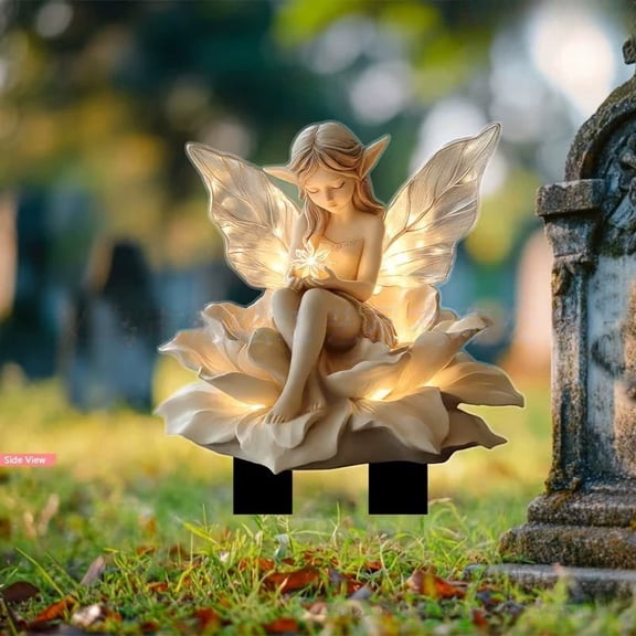 POLISE Spaces Elegant Acrylic Fairy Garden Stake with LED Light Weather-Resistant Outdoor Lawn Ornament, Magical Yard Decor for Patio or Grave Site, Thoughtful Gift for Nature & Fantasy Lovers