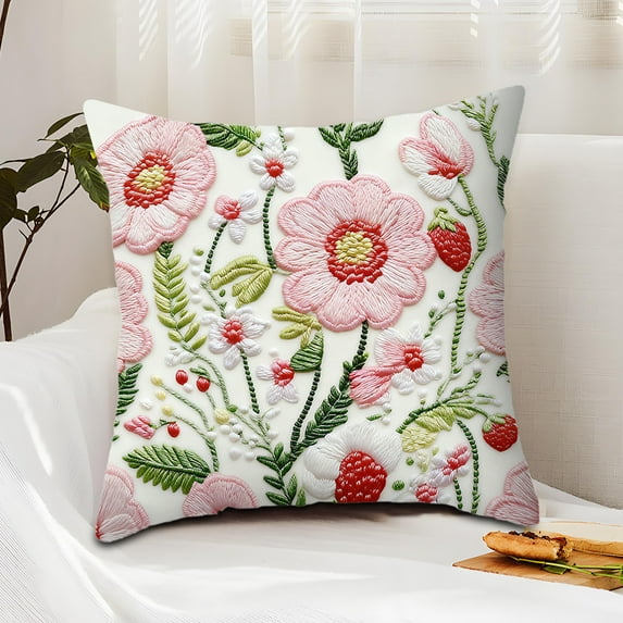 POLISE Spaces Imitation Embroidery Linen Pillowcase, 18-Inch Square Decorative Cover for Sofa and Bed, Printed Pattern Cushion Cover, Soft Multicolor Pillow Protector