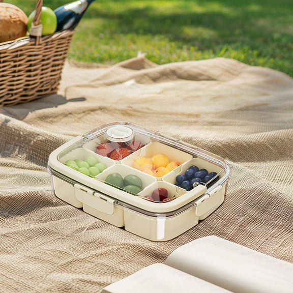 POLISE Spaces Large Capacity Portable Snack Box with Lid and Handle, Transparent Food Storage Container for Travel, Fruit, Candy, Nuts and Vegetables