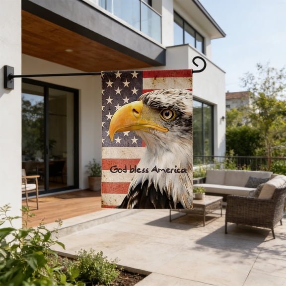 POLISE Spaces Patriotic God Bless America Garden Flag 11.81x17.72 Inch Bald Eagle Linen Decor For 4th Of July Outdoor And Window