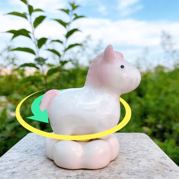 POLISE Spaces Pink Rotating Ceramic Horse 2.6 Inch Crystalline Glaze Figurine with Smooth Spin Base, Desk or Shelf Decor & Stress-Relief Accent for Home or Gift