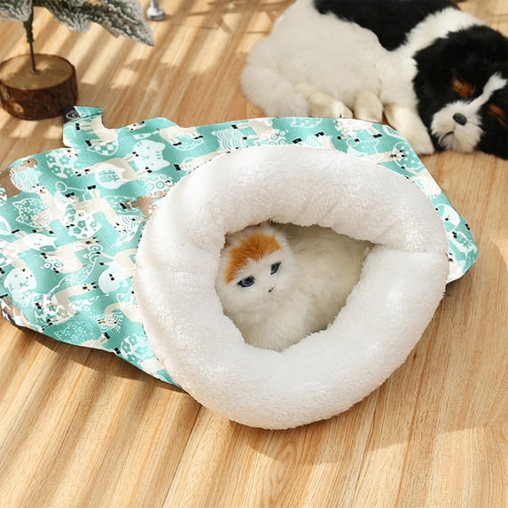 POLISE Spaces Semi-Closed Cat Bed for Small Cats and Kittens, Detachable Washable Soft Plush Sleeping Bag Mat, Removable Inner Cushion, Cozy Cloth Nest House, 17.7x15.0x1.8 Inch