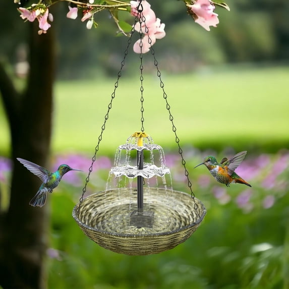 POLISE Spaces Solar Powered Bird Bath with Pump, Hanging Metal Bowl & Plastic Basin 12.5 Inch Diameter, Includes Solar Water Pump for Outdoor Garden, Complete Set