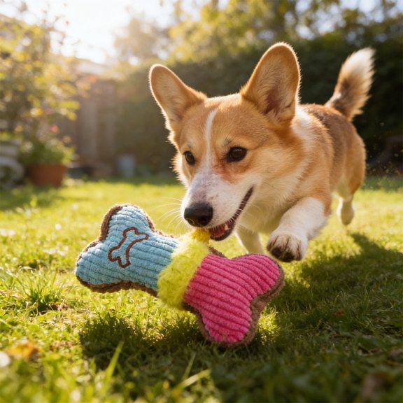 POLISE Spaces Squeaky Chew Toy for Cats and Dogs, Plush Bone Shape with Built-in Squeaker, Durable and Soft Interactive Play Toy for Pets, 6.69x3.94 Inches