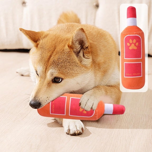 POLISE Spaces Squeaky Dog Toy Plush Wine Bottle Shape with Sound Device, Durable Chew Resistant Interactive Play Toy for Medium Dogs, 10.63 x 3.15 Inch