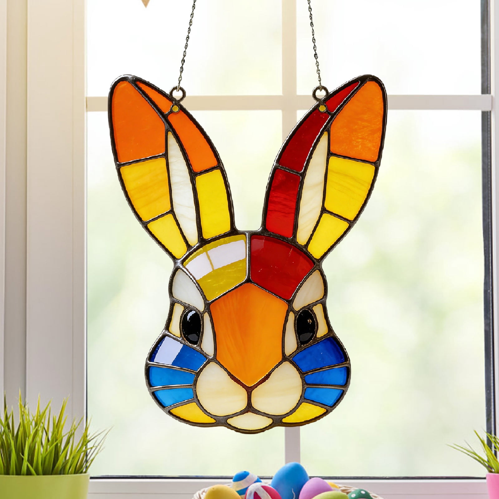 POLISE Spaces Stained Glass Bunny Suncatcher 7.9 Inch Colorful Acrylic ...