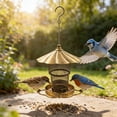 thumbnail image 1 of POLISE Spaces Wrought Iron Hummingbird Feeder, Gazebo Style Metal Craft 7.28 x 16.5 Inch Outdoor Garden & Patio Feeder, Gold Finish with Slanted Roof for Sun & Rain Protection, 1 of 6