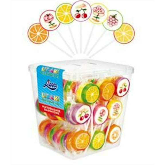 POLISH PATTERNED LOLLYPOP MIX CANDY 10 gr*100 pc Clear Plastic box LIZAKI