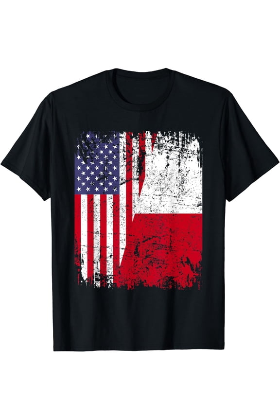 POLISH ROOTS | Half American Flag | USA POLAND FLAG T-Shirt