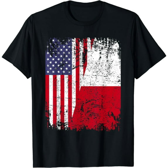 POLISH ROOTS | Half American Flag | USA POLAND FLAG T-Shirt