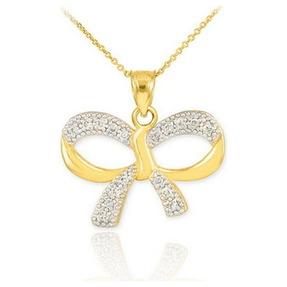 POLISHED GOLD DIAMOND BOW PENDANT NECKLACE : 14K Pendant with 18" chain