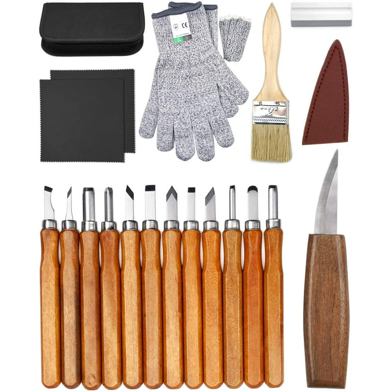 POLIWELL Wood Carving Tools Kit for Beginners 23pcs Hand Carving Knife Set Craft Engraving Supplies Include All-Purpose Cutting Knife and Detail Knife